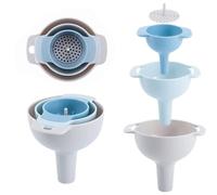Set of 4 Plastic Funnels BPA-Free - Multi-Size Food Grade Kitchen Funnel Kit with Filters for Oil, Liquids, Powder & Bottle Filling Includes Large Small Mini Sizes