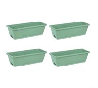Set of 4 Plastic Rectangular Window Boxes with Drainage Holes and Catch Tray, Suitable for Growing Succulents, Flowers, and Vegetables in Various Settings (Light green)