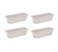 Set of 4 Plastic Rectangular Window Boxes with Drainage Holes and Catch Tray, Suitable for Growing Succulents, Flowers, and Vegetables in Various Settings (Shade gray)