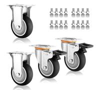 Set of 4 Plate Caster 3inch 4inch 5inch Heavy Duty Industrial Caster Wheel, Moving Silent No Noise Thermoplastic Rubber Swivel Casters, with Dual Locking Brakes(Fixed+Swi (Fixed+brake 75mm)