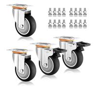 Set of 4 Plate Caster 3inch 4inch 5inch Heavy Duty Industrial Caster Wheel, Moving Silent No Noise Thermoplastic Rubber Swivel Casters, with Dual Locking Brakes(Fixed+Swi (Swivel+brake 75mm)