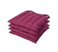 (Set of 4, Plum) Plain Seat Pad with Button Straps 100% Cotton