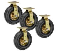Set of 4 Pneumatic Caster Wheels, 10-Inch 360° Rotatable Plate Casters, Perfect for Low Gravity Applications, Heavy-Duty Rolling Directional Wheels for Smooth Mobility