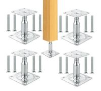 Set of 4 Post Brackets Height Adjustable 100-150 mm, Galvanised Post Shoe for Screw-on, Top Plate: 75 x 75 x 3 mm Support Base for Fences, Shelters, Carports, Pergolas, Construction Work