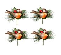 Set of 4 Premier Christmas Robin Pick With Pine Cones Festive Flower Arranging Wreath Decoration, Green