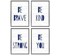 Set of 4 Prints Be Brave Be Kind Be Strong Be You, Boys Room Decor, Boys Nursery Wall Art, Kids Room Decor, Navy Blue Nursery Prints (A4 (Print Only))