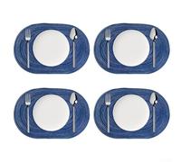 Set of 4 Protective Oval Placemats, Heat Resistant and Waterproof for Kitchen and Dining Table, Easy to Clean, 18x12 Inch (Sea Blue)