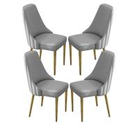 Set of 4 PU Leather Dining Chairs - High Back, Padded Soft Seat, Sturdy Iron Legs - Stylish Light Gray with Gold Feet - Perfect for Kitchen & Home Office