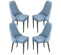 Set of 4 PU Leather Dining Chairs - High Back, Padded Soft Seat, Sturdy Metal Legs, Elegant Home Office Desk Chairs in Dream Blue with Black Feet