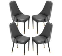 Set of 4 PU Leather Dining Chairs - High Back Soft Seat Kitchen Furniture with Sturdy Iron Legs - Modern Home Desk Chairs in Cement Gray & Black Gold Finish