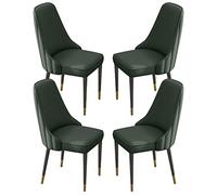 Set of 4 PU Leather High Back Dining Chairs - Padded Soft Seat, Sturdy Iron Metal Legs, Stylish Dark Green with Black Gold Feet - Modern Kitchen & Desk Furniture