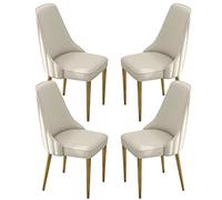 Set of 4 PU Leather High Back Dining Chairs, Soft Padded Seat, Sturdy Metal Legs, Stylish Beige with Gold Feet for Kitchen & Home Office Furniture