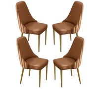 Set of 4 PU Leather High Back Dining Chairs - Soft Padded Seat, Sturdy Metal Legs, Stylish Coffee Color with Gold Feet - Perfect for Kitchen & Home Office