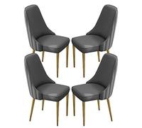 Set of 4 PU Leather Kitchen Dining Chairs - High Back, Padded Soft Seat, Sturdy Iron Metal Legs, Modern Design for Home & Office, Cement Gray with Gold Feet