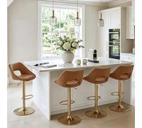 Set of 4 PU Leather Swivel Bar ols with Backrest & Footrest Kitchen Island Chas for Home Counter Height Breakfast Chas Brown & d Legs