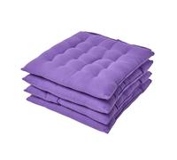 (Set of 4, Purple) Plain Seat Pad with Button Straps 100% Cotton