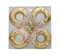 Set of 4 PVC Candy Donuts Ornaments Fun Hanging Decorations For All Holiday Occasions (Gold)