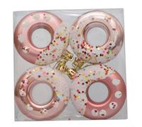 Set of 4 PVC Candy Donuts Ornaments Fun Hanging Decorations For All Holiday Occasions (Rose gold)