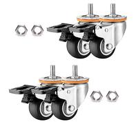 Set of 4 Quiet TPR Rubber Swivel Castors with Brake 360° Rotating Replacement Wheels for Trolleys Furniture WorkbenchM10 & M12 Thread Stem 63/75/100/125mm Diameter