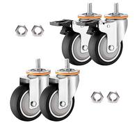 Set of 4 Quiet TPR Rubber Swivel Castors63mm 75mm 100mm 125mm with Brake M10/M12 Thread Stem 360° Rotating Replacement Wheels for Trolleys Furniture Workbench