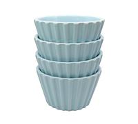 Set of 4 Ramekin Set, 5oz Soufflé Dishes Ribbed Design, Stackable Baking Set for Pudding, Custard, Fruits, Dips, Microwave, Oven and Dishwasher Safe (Blue)