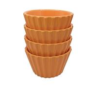 Set of 4 Ramekin Set, 5oz Soufflé Dishes Ribbed Design, Stackable Baking Set for Pudding, Custard, Fruits, Dips, Microwave, Oven and Dishwasher Safe (Orange)
