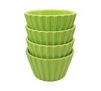Set of 4 Ramekin Set, 5oz Soufflé Dishes Ribbed Design, Stackable Baking Set for Pudding, Custard, Fruits, Dips, Microwave, Oven and Dishwasher Safe (Green)