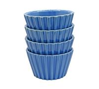 Set of 4 Ramekin Set, 5oz Soufflé Dishes Ribbed Design, Stackable Baking Set for Pudding, Custard, Fruits, Dips, Microwave, Oven and Dishwasher Safe (Dark Blue)