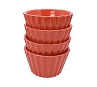 Set of 4 Ramekin Set, 5oz Soufflé Dishes Ribbed Design, Stackable Baking Set for Pudding, Custard, Fruits, Dips, Microwave, Oven and Dishwasher Safe (Red)
