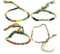 Set of 4 Rasta Braided Bracelets - Friendship Bracelets Reggae Colours of the Caribbean - Adjustable Wristband Bob Marley