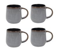 Set of 4 Reactive Glaze Mugs - 13 Ounce 430ml Stoneware - Grey Pattern Black Interior - Tea Coffee Cups Latte Cappuccino Hot Chocolate Drinks - Home Kitchen Work Office Mug Set