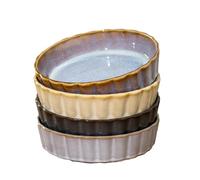 Set Of 4 Reactive Glaze Round Oven Dishes Ceramic Dark Mix Tapas Serving Bowls