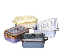 Set Of 4 Rectangle Reactive Glaze Mini Casserole Dishes 240ml Stoneware Oven Pots Lids