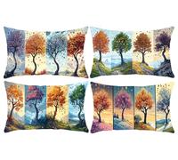 Set of 4 Rectangle Waterproof Cushion Covers, 12 x 22 in Colorful Tree Outdoor Throw Pillow Covers Linen Lumbar Cushions Home Decorative Pillowcase for Sofa, Couch, Bedroom, Living Room, Garden s-64