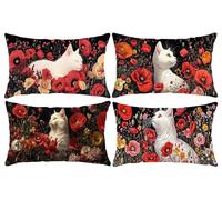 Set of 4 Rectangle Waterproof Cushion Covers, 12 x 22 in Poppy Cat Outdoor Throw Pillow Covers Linen Lumbar Cushions Home Decorative Pillowcase for Sofa, Couch, Bedroom, Living Room, Garden s-911