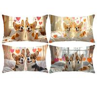 Set of 4 Rectangle Waterproof Cushion Covers, 12 x 22 in Welsh Corgi Outdoor Throw Pillow Covers Linen Lumbar Cushions Home Decorative Pillowcase for Sofa, Couch, Bedroom, Living Room, Garden s-442