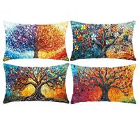 Set of 4 Rectangle Waterproof Cushion Covers, 16 x 32 in Colorful Tree Outdoor Throw Pillow Covers Velvet Lumbar Cushions Home Decorative Pillowcase for Sofa, Couch, Bedroom, Living Room, Garden s-65