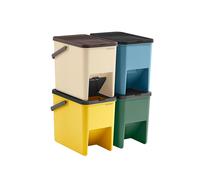 SONGMICS Recycling Bins for Kitchen, Set of 4 Stackable Trash Bins, 20L Each, Waste Separation System, Press-to-Open Lids, with Stickers, Storage Bins, Yellow, Blue, Beige and Green LTB760Q01