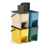 SONGMICS LTB760Q01 Kitchen Waste Disposal Basket, Set of 4 Stacking Trash Cans, 20L, Pressure Lids, Adhesives, Containers, Yellow, Blue, Beige and Green
