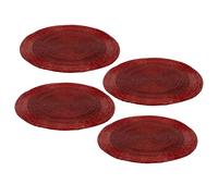 Set of 4 Red Beaded Glass Placemats | Chic Round Dining Table Place Mats | Kitchen & Dining Table Protection - 30cm