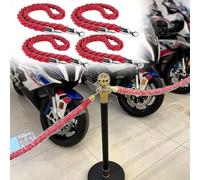 Set of 4 Red Braided Stanchion Ropes, VIP Crowd Control Barrier, Twisted Hemp Safety Ropes for Events, Hotels, Theaters, Grand Openings, Banks (Silver Hooks, 0.8m/2.6ft)