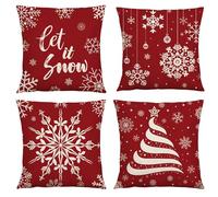 Set of 4 red Christmas Cushion Covers 60cm x 60cm Square Linen Cushions with Invisible Zipper Sofa Cushions Duplex printing Patterns Decorative Pillows Ideal for Indoor Outdoor Living Room Home Decor