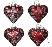 Set of 4 Red Glass Heart Christmas Decorations D687