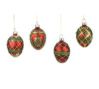 Set of 4 Red, Gold & Green Glass Egg Christmas Decorations (6cm)