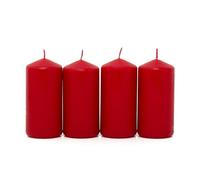 Set of 4 Red Pillar Candles | Unscented Wax for Home, Events & Decor | Classic Candles with Approx. 25-Hour Burn Time - 5x10cm