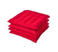 Homescapes Seat Pads Plain with Button Straps 100% Cotton 40x40 cm Set of 4 Red