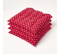(Set of 4) Red Polka Dot Seat Pad with Button Straps 100% Cotton
