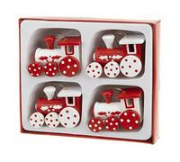 Set of 4 Red & White Wooden Train Christmas Decorations (5cm) by Heaven Sends