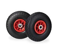 Set of 4 Relaxdays Hand Truck Tyres, Non-Flat Solid Rubber Wheels, 3.00-4”, 20mm Axle, 80 kg, 260 x 85 mm, Black/Red