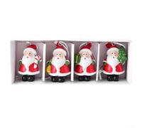 Set of 4 Resin Christmas Tree Decorations with Elk Dog Cat Snow House Miniatures for Hanging on Tree and Seasonal Decor (Santa Claus)